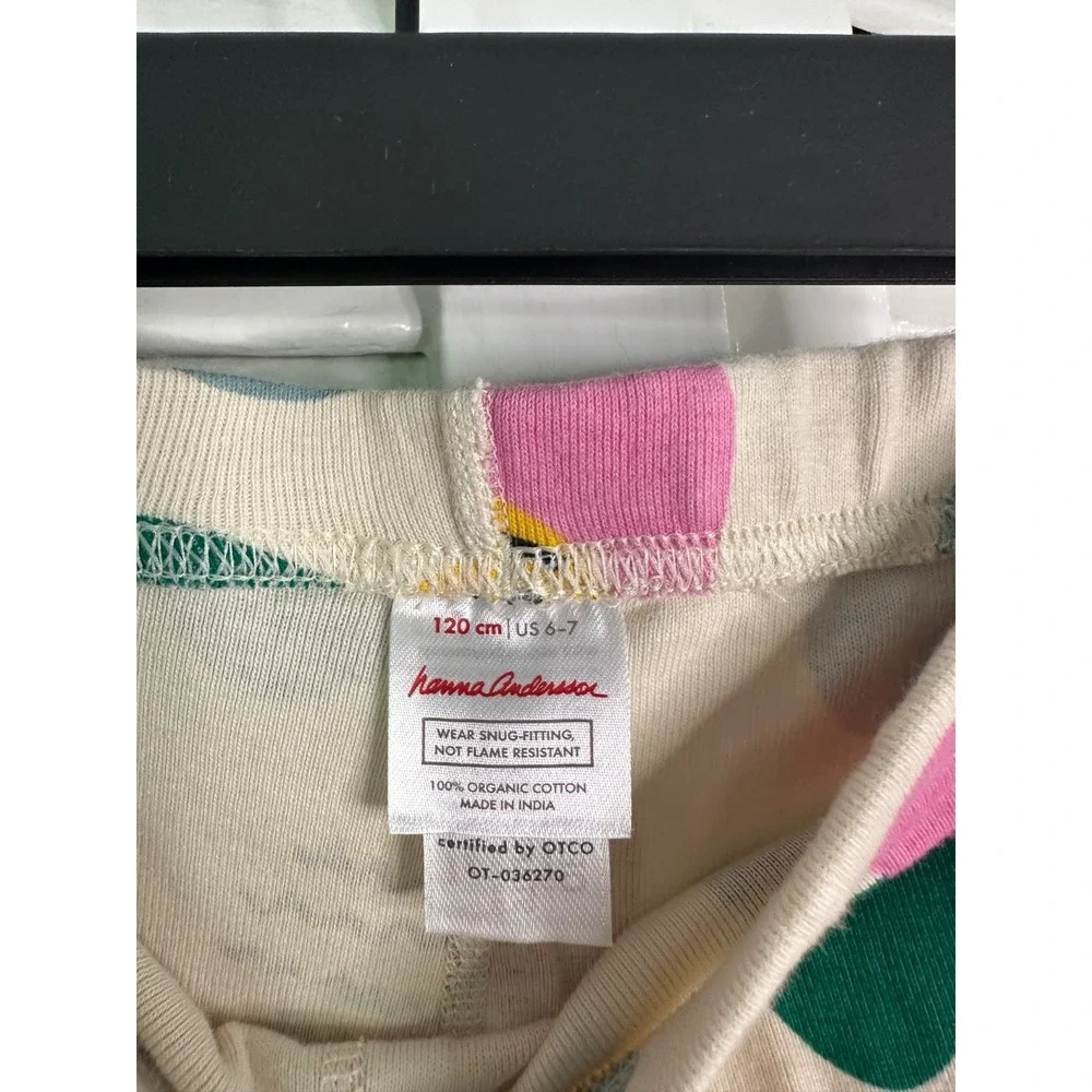 Hanna Andersson Size 120 6-7 Ivory Colorful Easter Egg Print Organic Pajamas LJs
